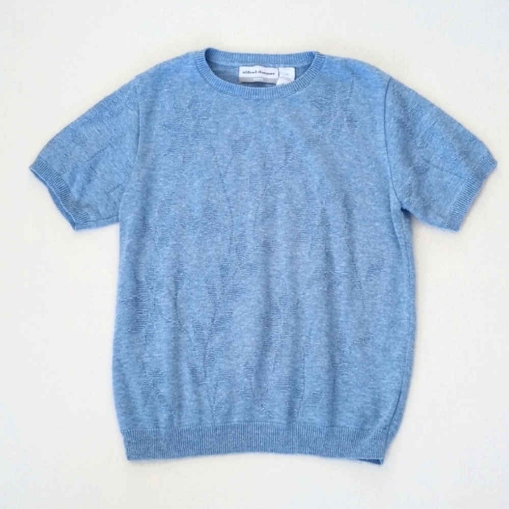 Vintage Alfred Dunner Sky Blue Knit Embossed Floral Short Sleeve Sweater P/S